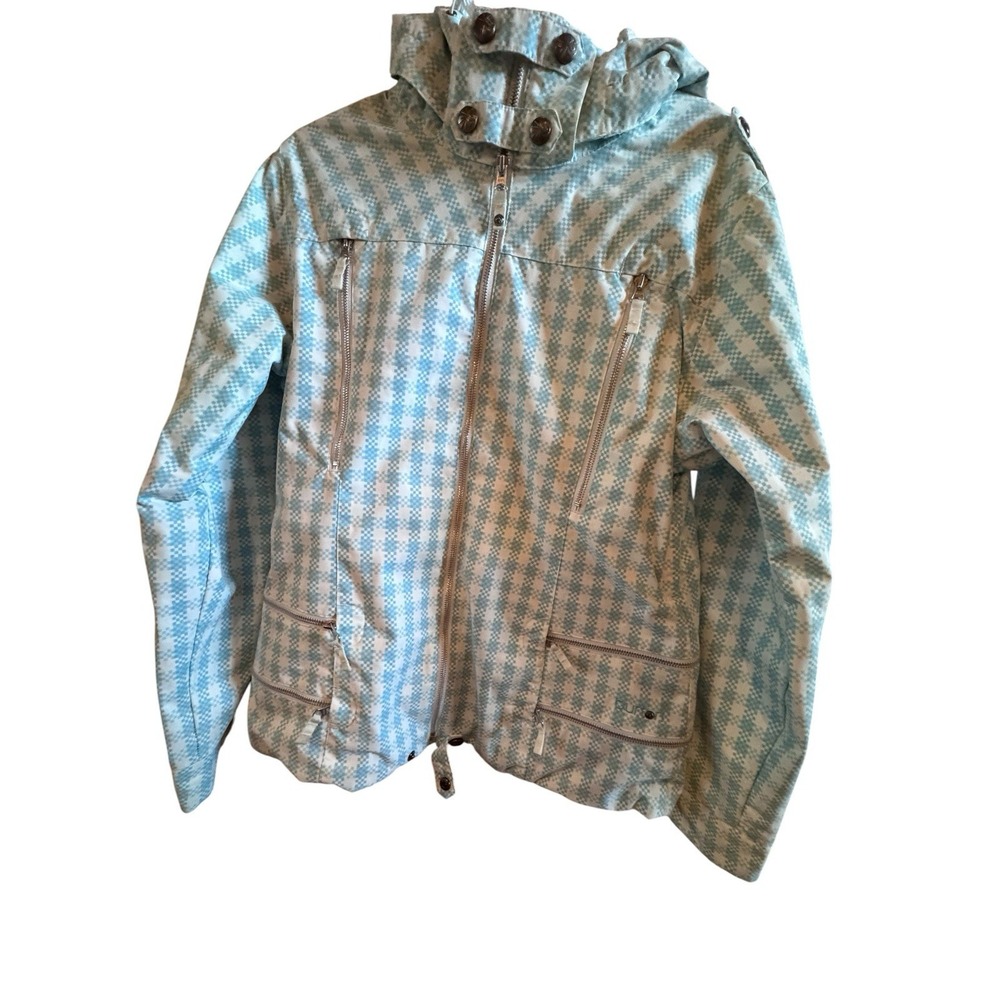 Burton Dry Ride Blue White Checkered Print Ski Snowboard  Jacket Hood Ladies XL